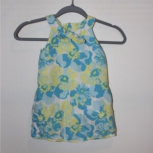 Toddler Girl’s Cotton/Linen Blend Floral Blue and Yellow Summer Dress 3T
